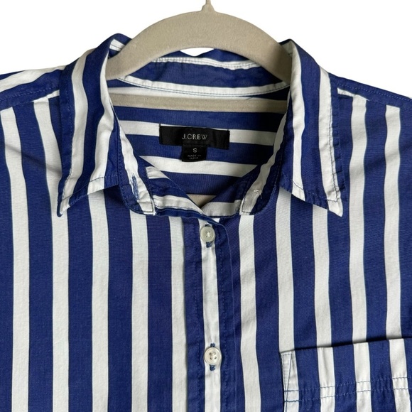J. Crew Button Down Shirt Dress Size Small Vertical Striped Blue White Loose Fit - Picture 3 of 12